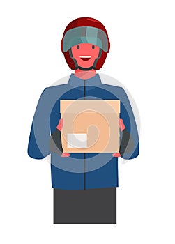Male courier delivering a package. Simple flat illustration.