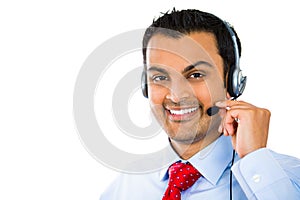 Male customer service operator wearing a headset