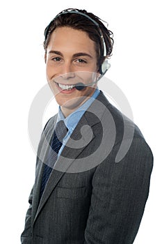 Male customer service representative smiling