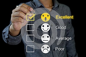 Male customers evaluate their satisfaction with the service provider in the yellow check box