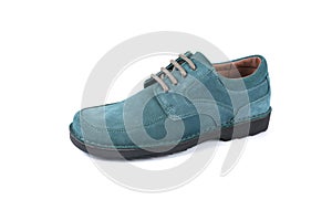 Male cyan leather shoes on white background