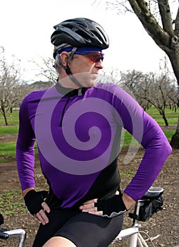 Male Cyclist in Red Violet