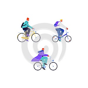 Male cyclists illustrations set