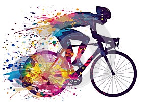 A male cyclists road racer, ebike rider or mountain biker shown in a colourful contemporary athletic abstract design photo