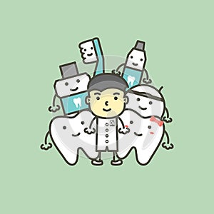 Male dentist and best friend of healthy family tooth - dental care concept