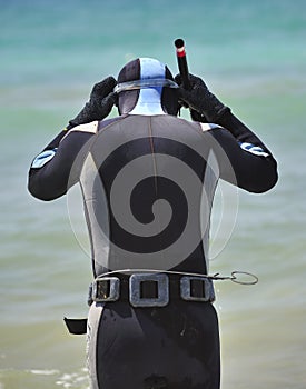 Male diver with harpoon
