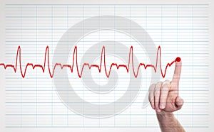 Male Doctor Hand Writing Virtual Cardiogram
