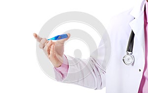 Male doctor holding a thermometer.