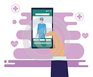 Male doctor professional in smartphone ehealth