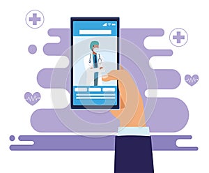 Male doctor professional in smartphone ehealth