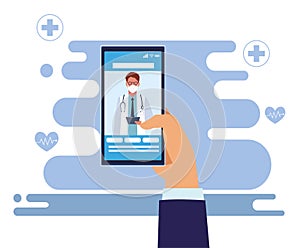 Male doctor professional in smartphone ehealth