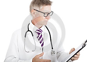 Male Doctor Reading Medical Records