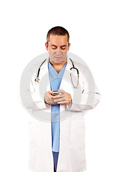 Male doctor sending sms