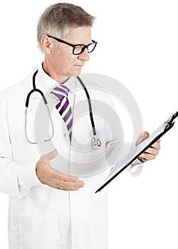 Male Doctor Seriously Reading Medical Records