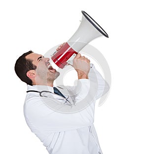 Male Doctor Shouting In Megaphone