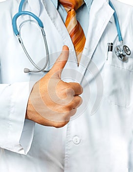 Male Doctor Showing Thumbs Up. Gesture Healthcare People Medicine Concept
