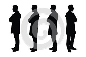 Male doctor silhouette on a white background. Man physician wearing aprons and standing silhouette bundles. Scientist boys with