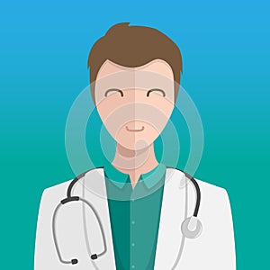 Male doctor with stethoscope on a blue background. Vector illustration.