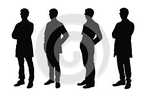 Male doctor and surgeon silhouette collection. Man physician wearing aprons and standing silhouette bundles. Scientist boys with