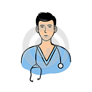 Male doctor in uniform and stethoscope illustration on white background