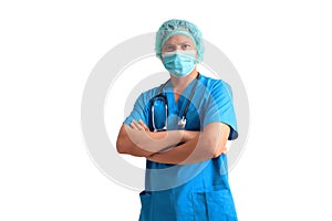 male doctor wearing blue suit