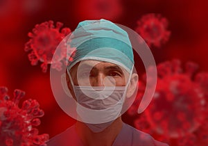 Male doctor wearing face maskn in  coronavirus pandemic background