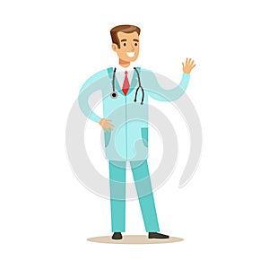 Male Doctor Wearing Medical Blue Scrubs Uniform Working In The Hospital Part Of Series Of Healthcare Specialists
