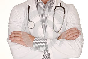 Male Doctor Wearing Stethoscope on White Background