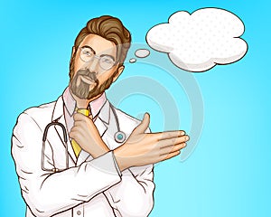 Male doctor in white gown cartoon vector portrait