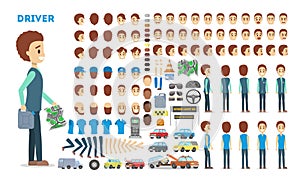Male driver character set for the animation with various views
