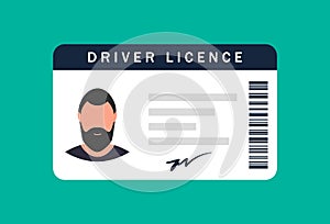 Male driver`s license, identity card, personal data. Vector illustration flat design