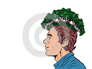 Male ecologist. ecology in thoughts concept. parks and forests