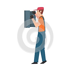 Male Electrician Engineer Repairing Control Panel, Electricity Maintenance Service Worker Character Cartoon Style Vector