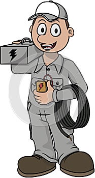 Male Electrician Worker Cartoon Color Illustration