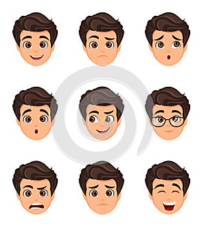 Male emotions set. Facial expression. Cartoon character with var