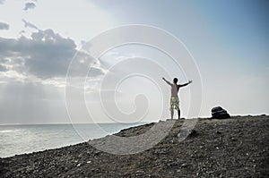 Male enjoying the freedom in a wasteland at Guajira, Colombia. S