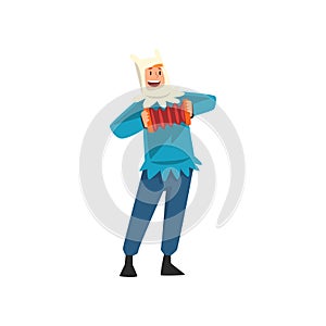 Male Entertainer in Festive Costume Playing Accordion Vector Illustration