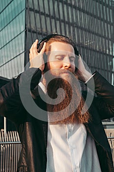 Male European businessman enthusiastic,calm,focused, with long beard