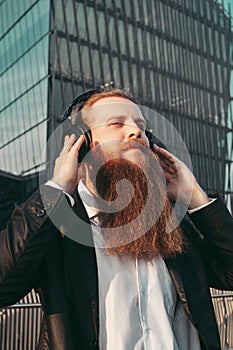 Male European businessman enthusiastic,calm,focused, with long beard