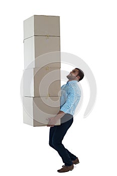 Male executive carrying cardboard boxes