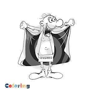 Male exhibitionist in a coat with censorship. Humorous coloring book