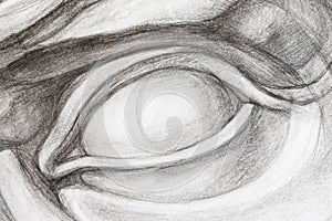 male eye hand-drawn by graphite pencil close up