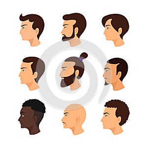 Male face in profile. Guys avatar set.