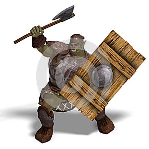 Male Fantasy Orc Barbarian with Giant Axe