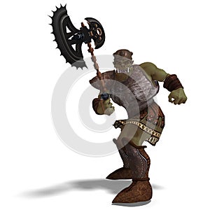 Male Fantasy Orc Barbarian with Giant Axe. 3D