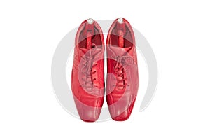 Male fashion leather shoes crimson color and shoe trees vintage