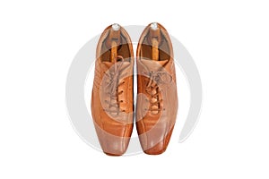 Male fashion leather shoes and shoe trees vintage style