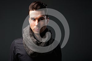 Male fashion model with wool scarf