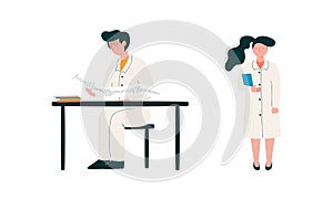 Male and Female as Medical Doctor or Physician Working at Hospital Vector Set