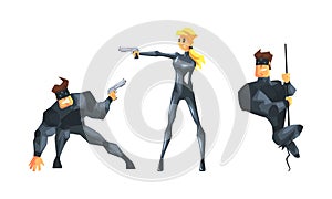 Male and Female as Undercover Secret Agent Engaged in Espionage or Spying Vector Set